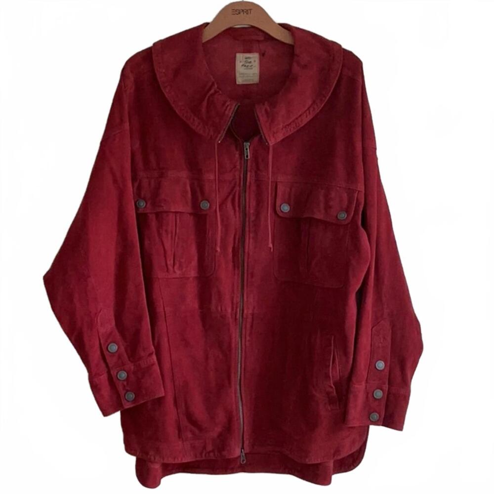 “We The Free” Cherry Red Leather Suede Jacket. Size M